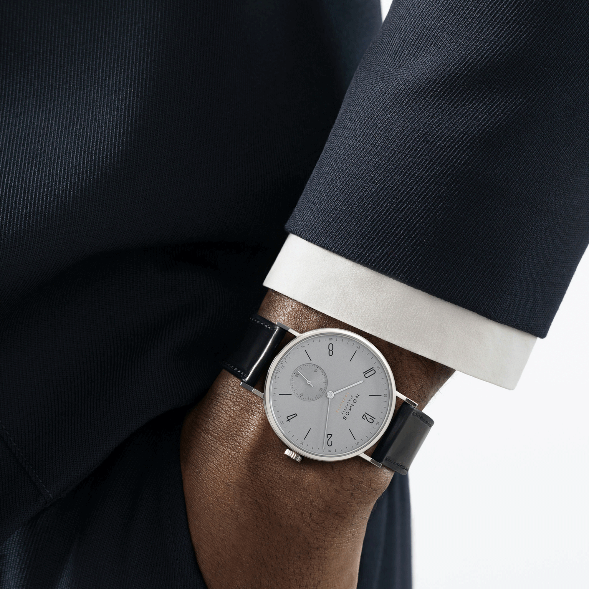 Nomos Tangente Neomatik Gris Platine automatic watch galvanised dial black leather strap 39 mm