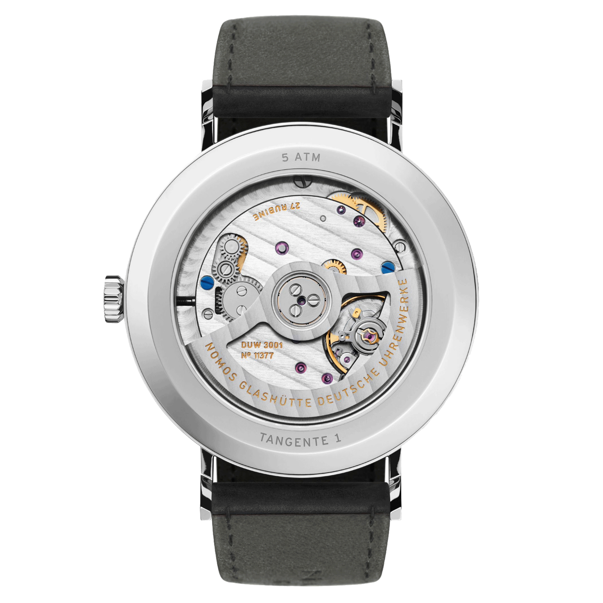 Nomos Tangente Neomatik Gris Platine automatic watch galvanised dial black leather strap 39 mm