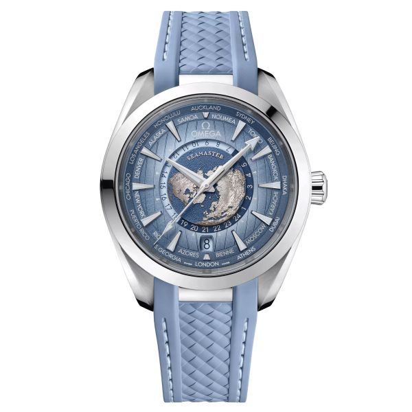 Montre Omega Seamaster Aqua Terra 150M GMT Worldtimer 75ème Anniversaire Co-Axial Master Chronometer bracelet caoutchouc 43 mm