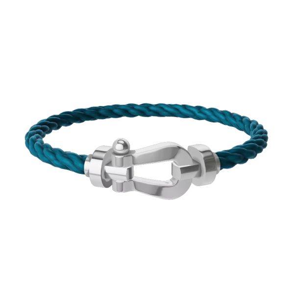 Bracelet Fred Force 10 grand modèle en or blanc et câble bleu riviera 0B0005-6B1177