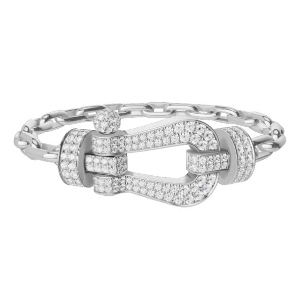 Bracelet Fred Force 10 modèle XL en or blanc, pavage diamants et câble maillons 0J0007-6B1132
