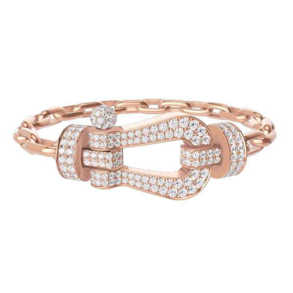 Bracelet Fred Force 10 modèle XL en or rose, pavage diamants et câble maillons 0J0006-6B1131