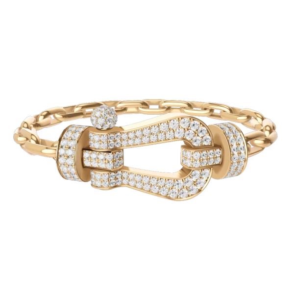 Fred Force 10 XL model bracelet in yellow gold, diamond-paved and cable links