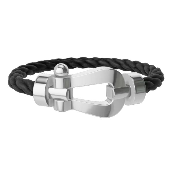 Bracelet Fred Force 10 modèle XL en or blanc et câble noir 0B0167-6B1170