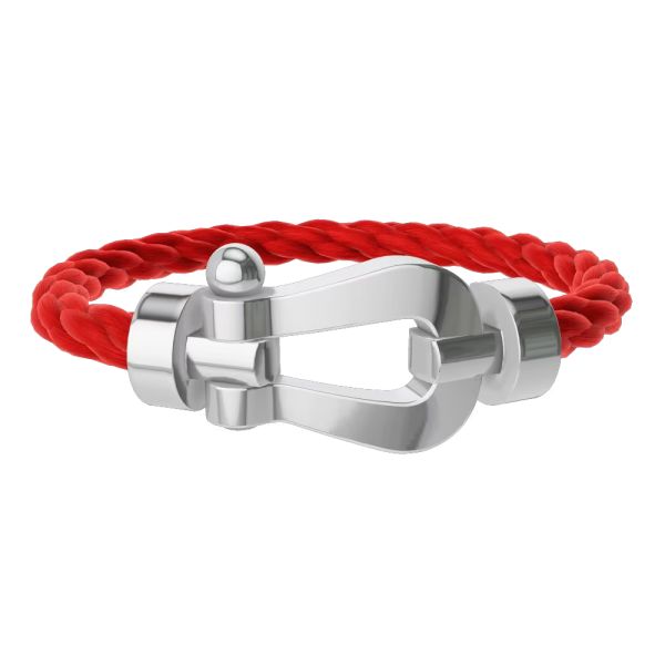 Fred Force 10 Bracelet 18kt White Gold with Pave Diamonds and Red Textile  Cable