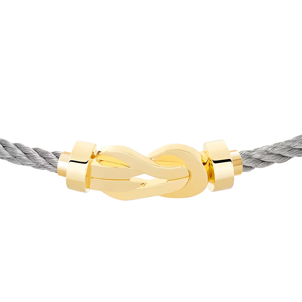 Bracelet Fred Chance Infinie moyen modèle en or jaune et câble acier 0B0104-6B0279