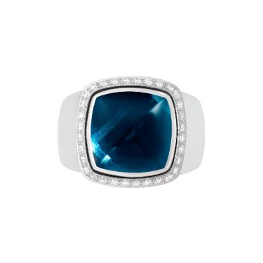 Fred Pain de Sucre medium model ring in white gold, blue topaz and diamonds