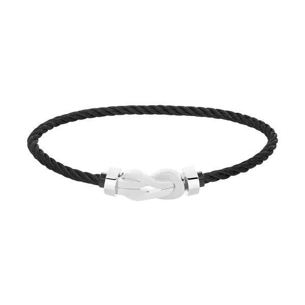 Bracelet Fred Chance Infinie moyen modèle en or blanc et câble noir 0B0106-6B0372