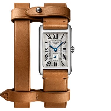 Longines DolceVita X YVY quartz watch silver dial brown leather strap 20.8 x 32 mm