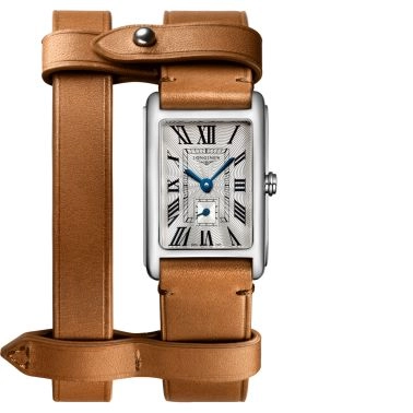 Longines DolceVita X YVY quartz watch silver dial brown leather strap 20.8 x 32 mm