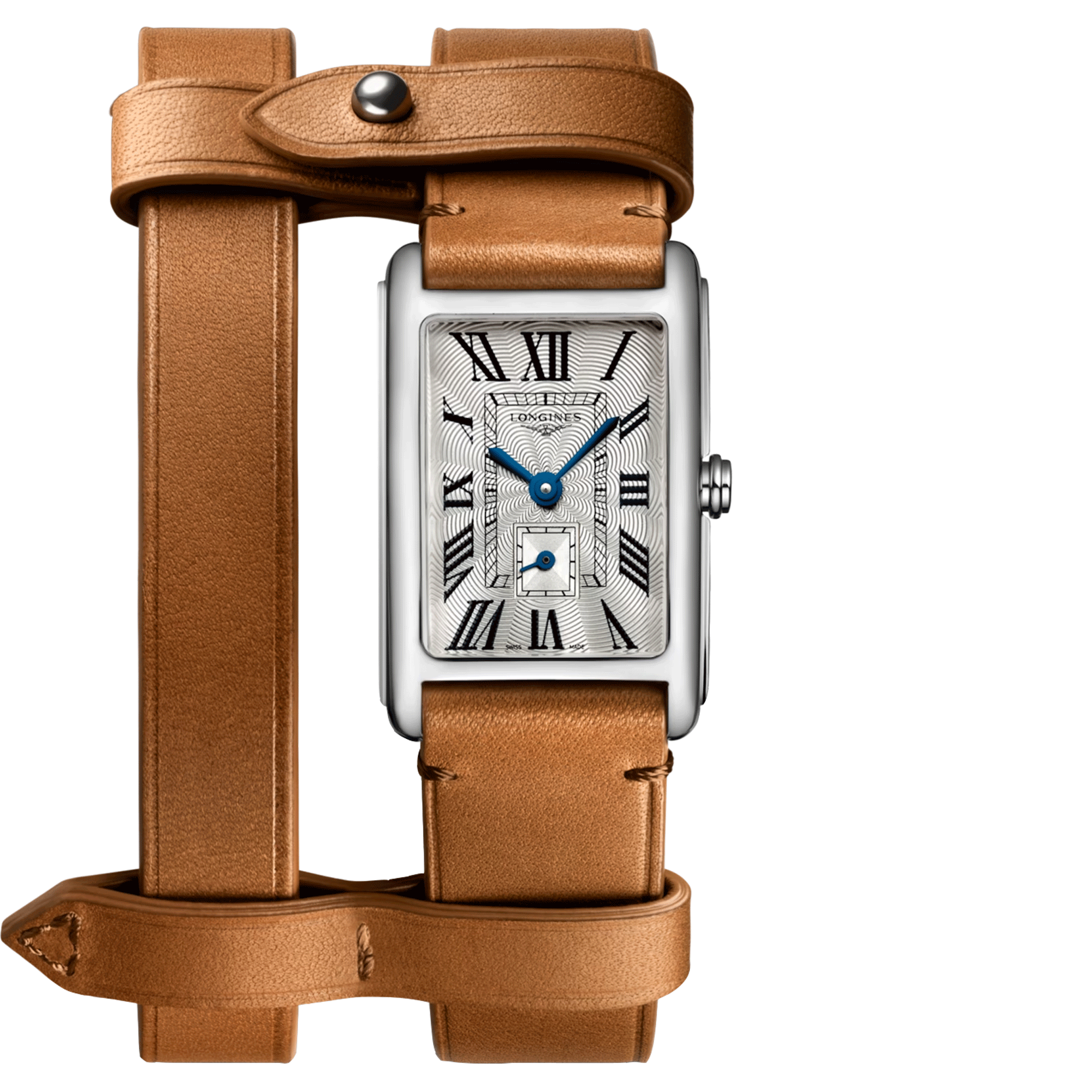 Longines DolceVita X YVY quartz watch silver dial brown leather strap 20.8 x 32 mm