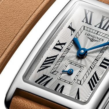 Longines DolceVita X YVY quartz watch silver dial brown leather strap 20.8 x 32 mm
