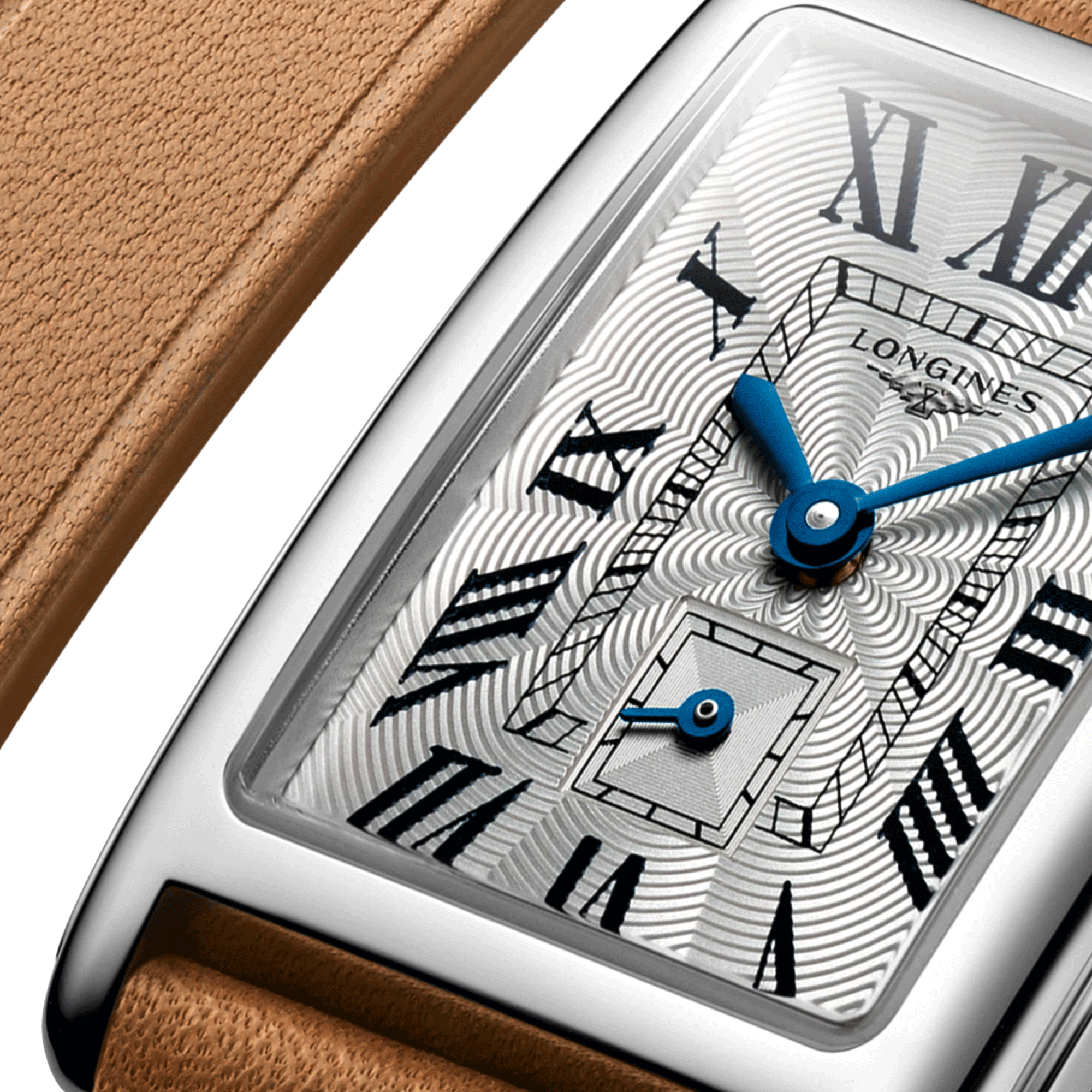 Longines DolceVita X YVY quartz watch silver dial brown leather strap 20.8 x 32 mm