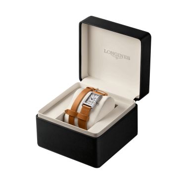 Longines DolceVita X YVY quartz watch silver dial brown leather strap 20.8 x 32 mm