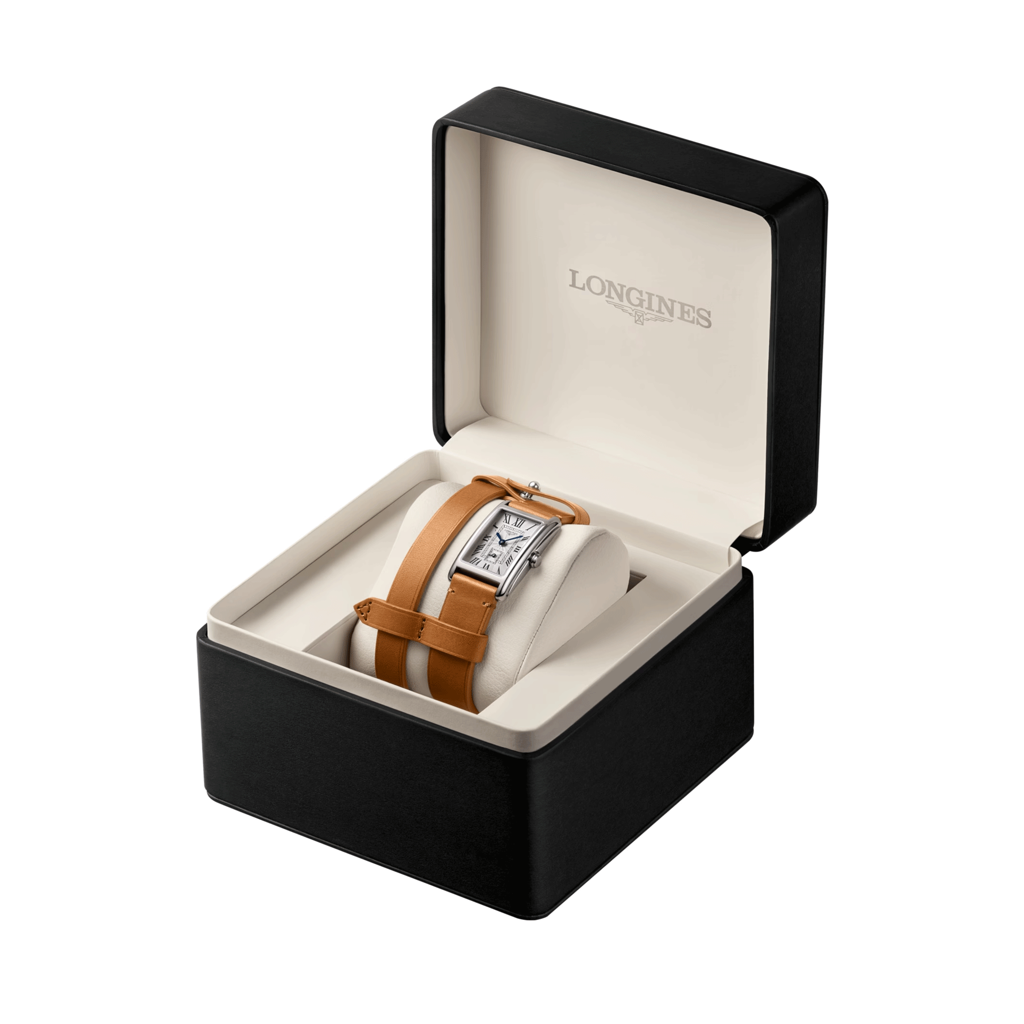 Longines DolceVita X YVY quartz watch silver dial brown leather strap 20.8 x 32 mm