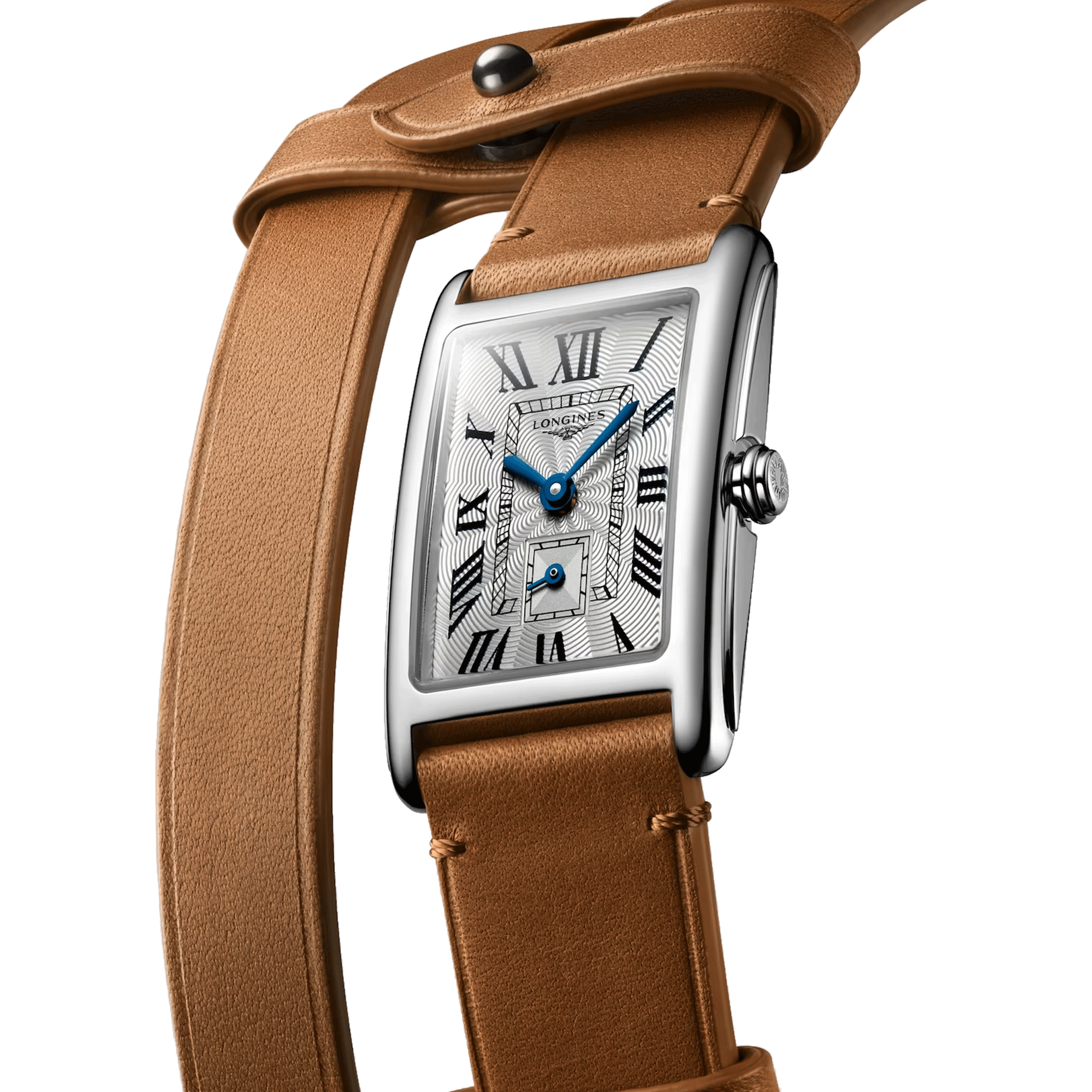 Longines DolceVita X YVY quartz watch silver dial brown leather strap 20.8 x 32 mm