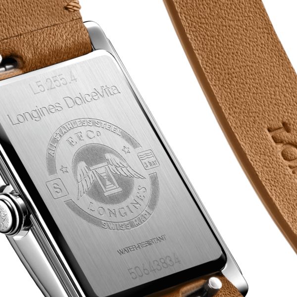 Longines DolceVita X YVY quartz watch silver dial brown leather strap 20.8 x 32 mm