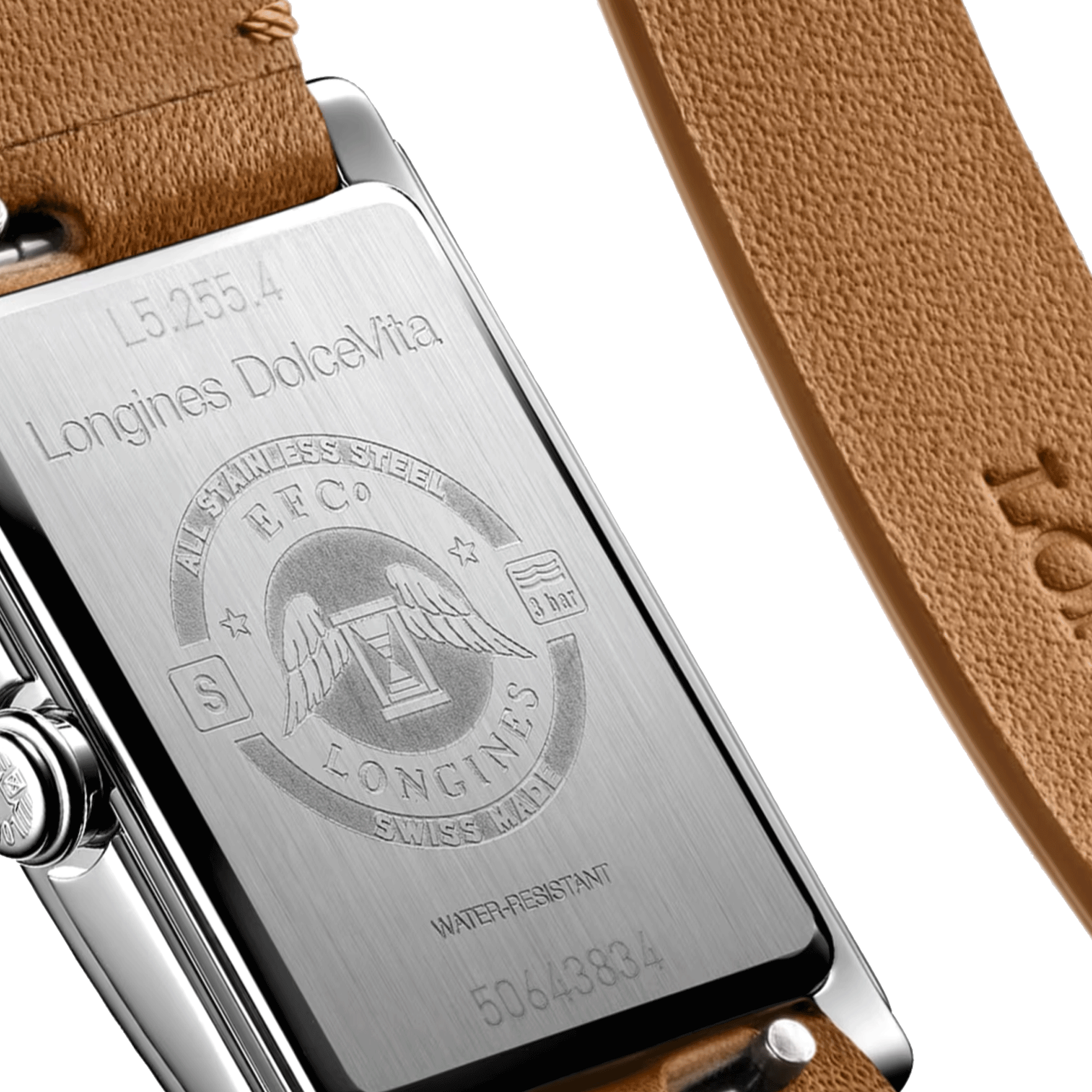 Longines DolceVita X YVY quartz watch silver dial brown leather strap 20.8 x 32 mm