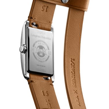 Longines DolceVita X YVY quartz watch silver dial brown leather strap 20.8 x 32 mm