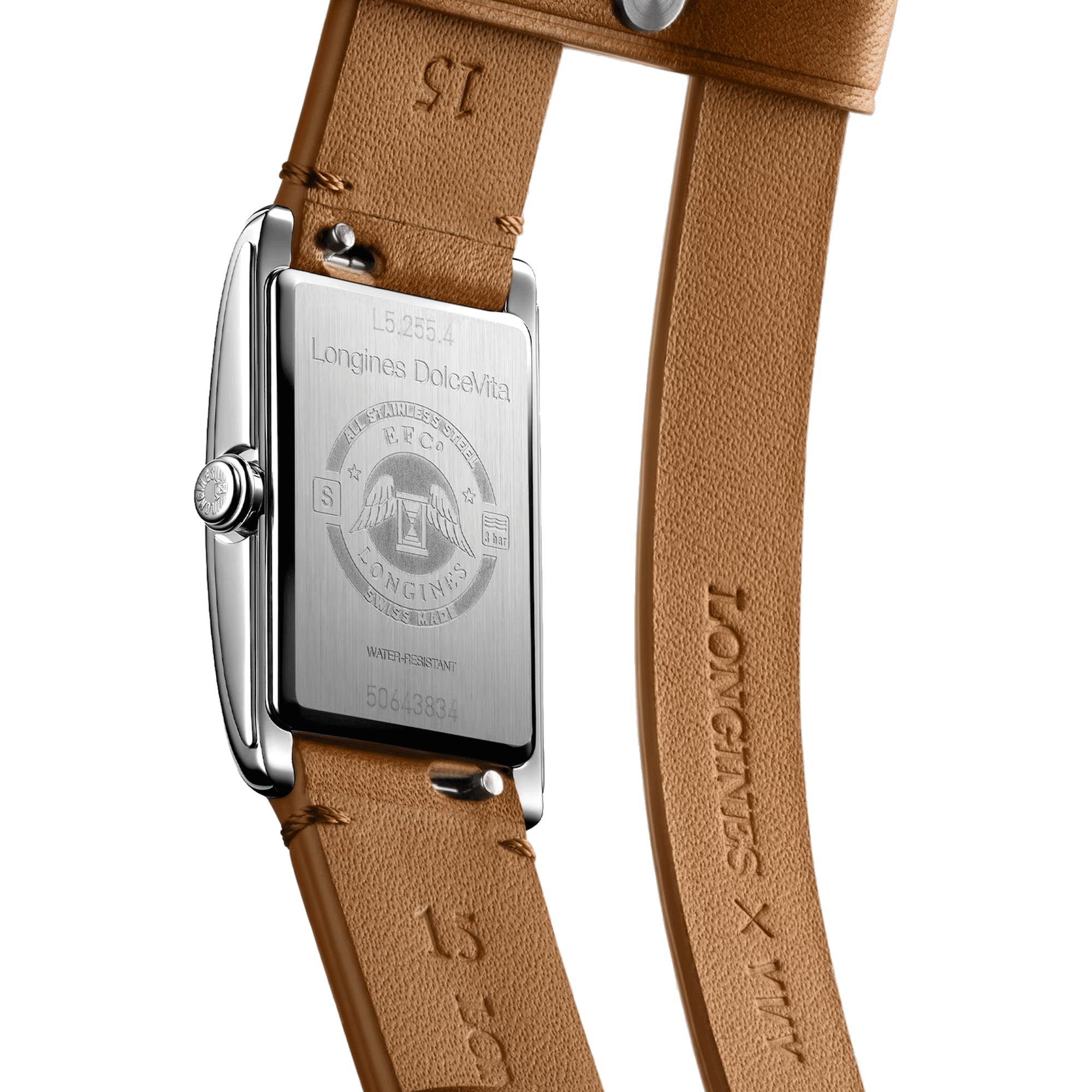Longines DolceVita X YVY quartz watch silver dial brown leather strap 20.8 x 32 mm