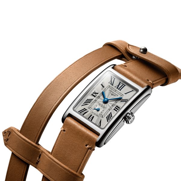 Longines DolceVita X YVY quartz watch silver dial brown leather strap 20.8 x 32 mm