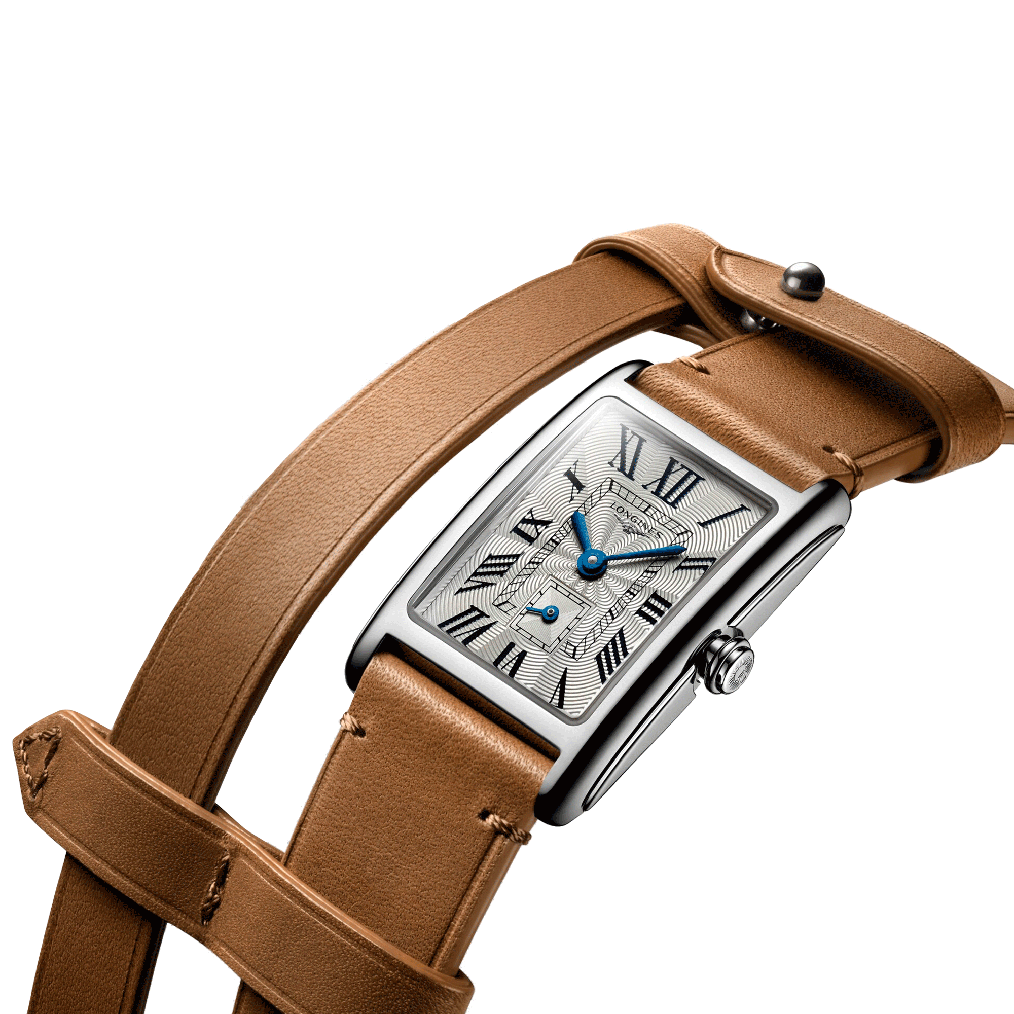 Longines DolceVita X YVY quartz watch silver dial brown leather strap 20.8 x 32 mm