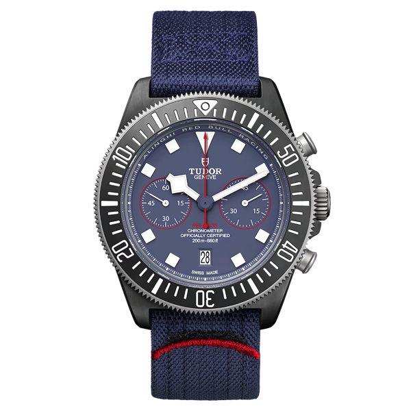 Montre Tudor Pelagos FXD Chrono Alinghi Red Bull Racing Edition automatique cadran bleu bracelet tissu bleu 43 mm M25807KN-0001