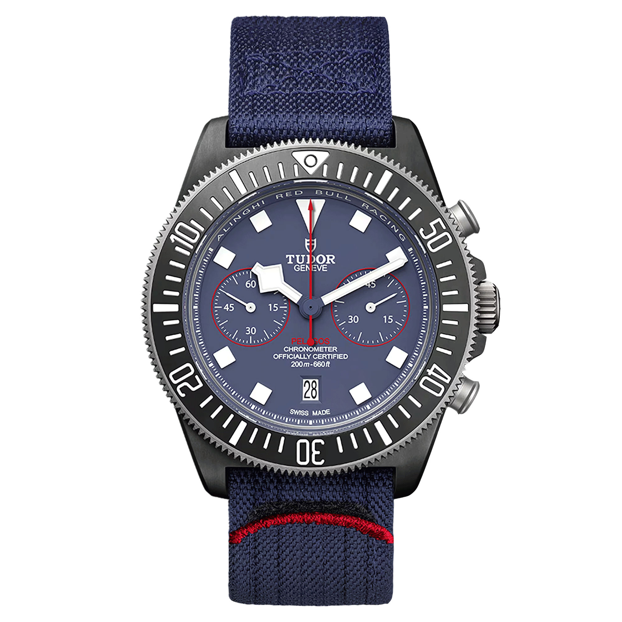 Montre Tudor Pelagos FXD Chrono Alinghi Red Bull Racing Edition automatique cadran bleu bracelet tissu bleu 43 mm M25807KN-0001