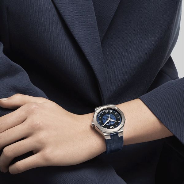 Montre Baume et Mercier Riviera automatique cadran bleu bracelet cuir bleu 39 mm 10714