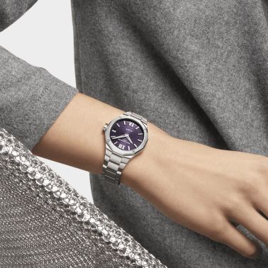 Baume et Mercier Riviera quartz watch violet dial steel bracelet 33 mm