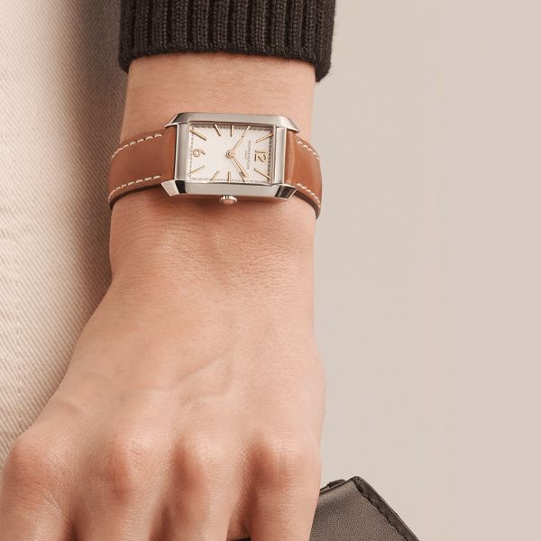 Watch Baume et Mercier Hampton quartz white dial brown calf leather strap