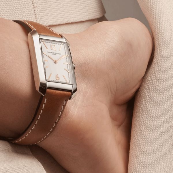Watch Baume et Mercier Hampton quartz white dial brown calf leather strap