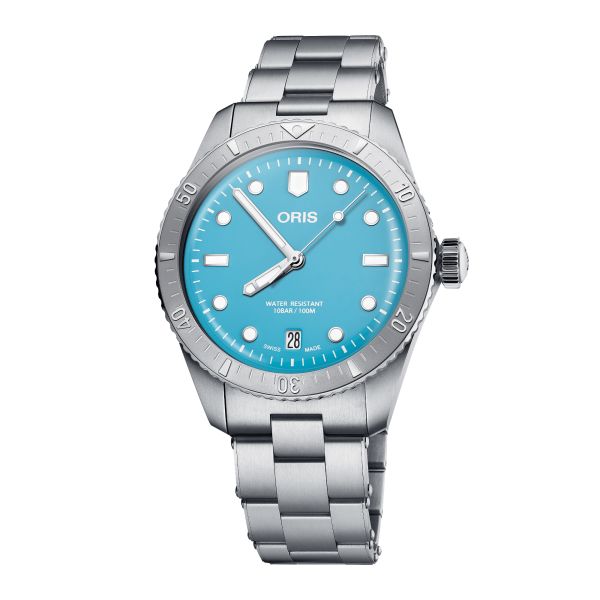 Montre Oris Divers Sixty-Five "Cotton Candy" automatique cadran bleu bracelet acier 38 mm