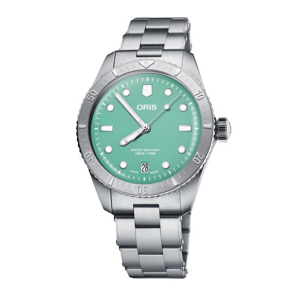 Montre Oris Divers Sixty-Five "Cotton Candy" automatique cadran vert bracelet acier 38 mm