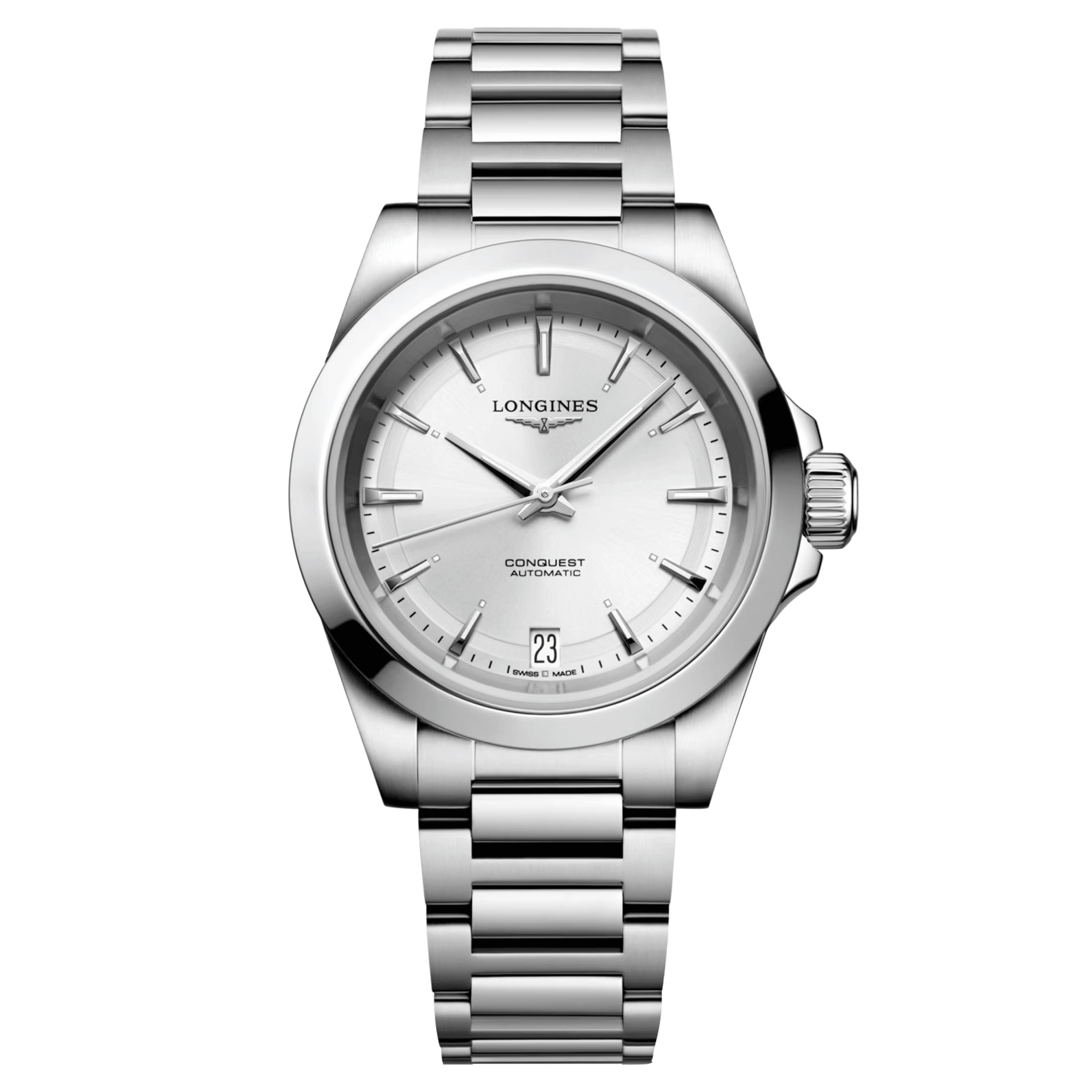 Montre Longines Conquest 2023 automatique cadran argenté bracelet acier 34 mm L3.430.4.72.6