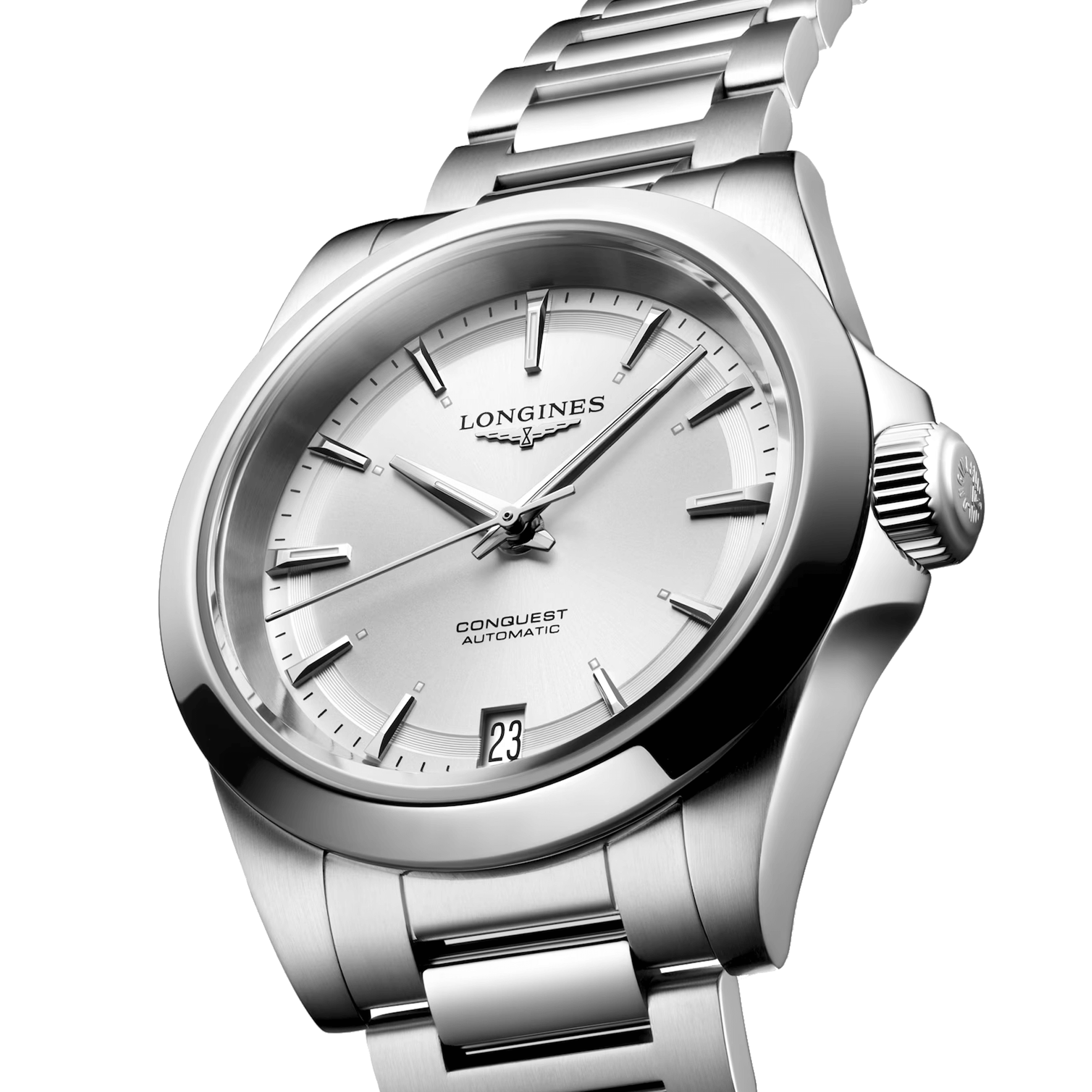 Montre Longines Conquest 2023 automatique cadran argenté bracelet acier 34 mm L3.430.4.72.6