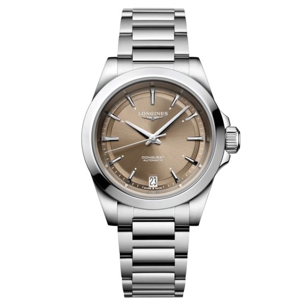 Montre Longines Conquest 2023 automatique cadran brun bracelet acier 34 mm L3.430.4.62.6