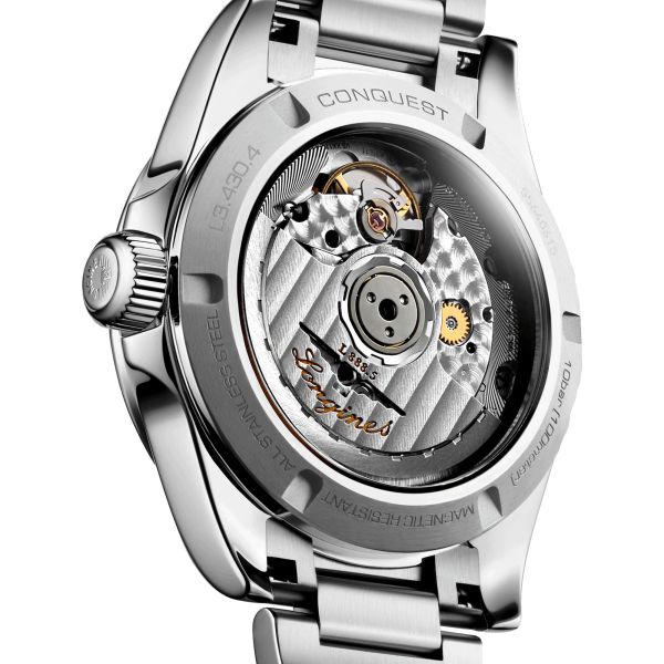 Longines Conquest 2023 automatic watch brown dial steel bracelet 34 mm