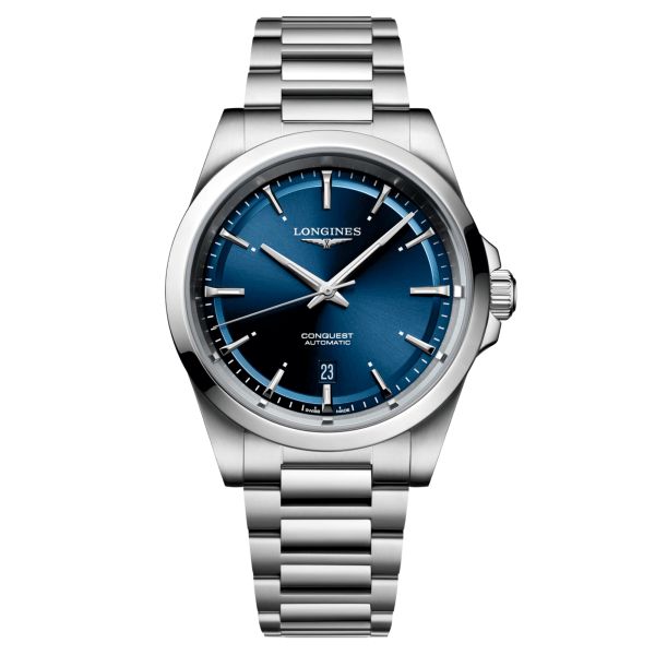 Longines Conquest 2023 automatic watch blue dial steel bracelet 41 mm