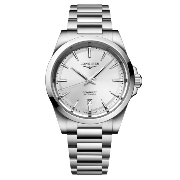 Longines Conquest 2023 automatic watch silver dial steel bracelet 41 mm