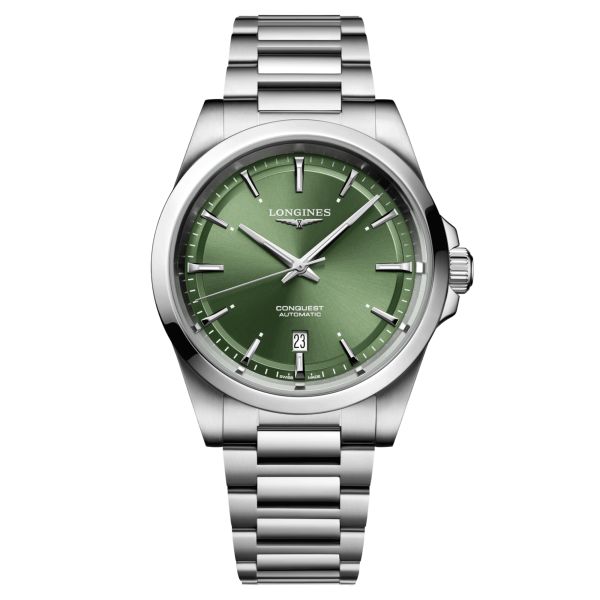 Longines Conquest 2023 automatic watch green dial steel bracelet 41 mm