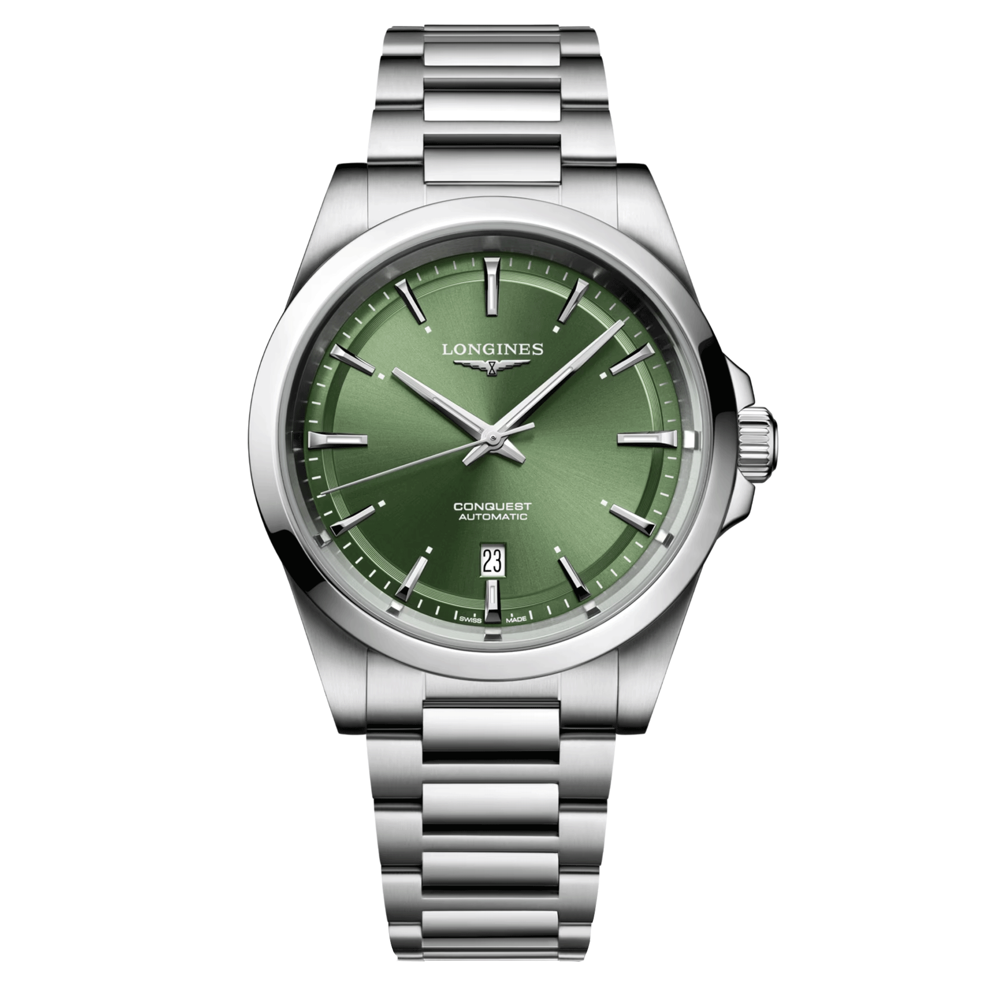 Longines Conquest 2023 automatic watch green dial steel bracelet 41 mm