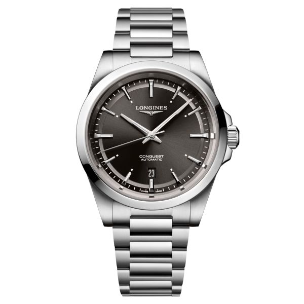 Longines Conquest 2023 automatic watch black dial steel bracelet 41 mm