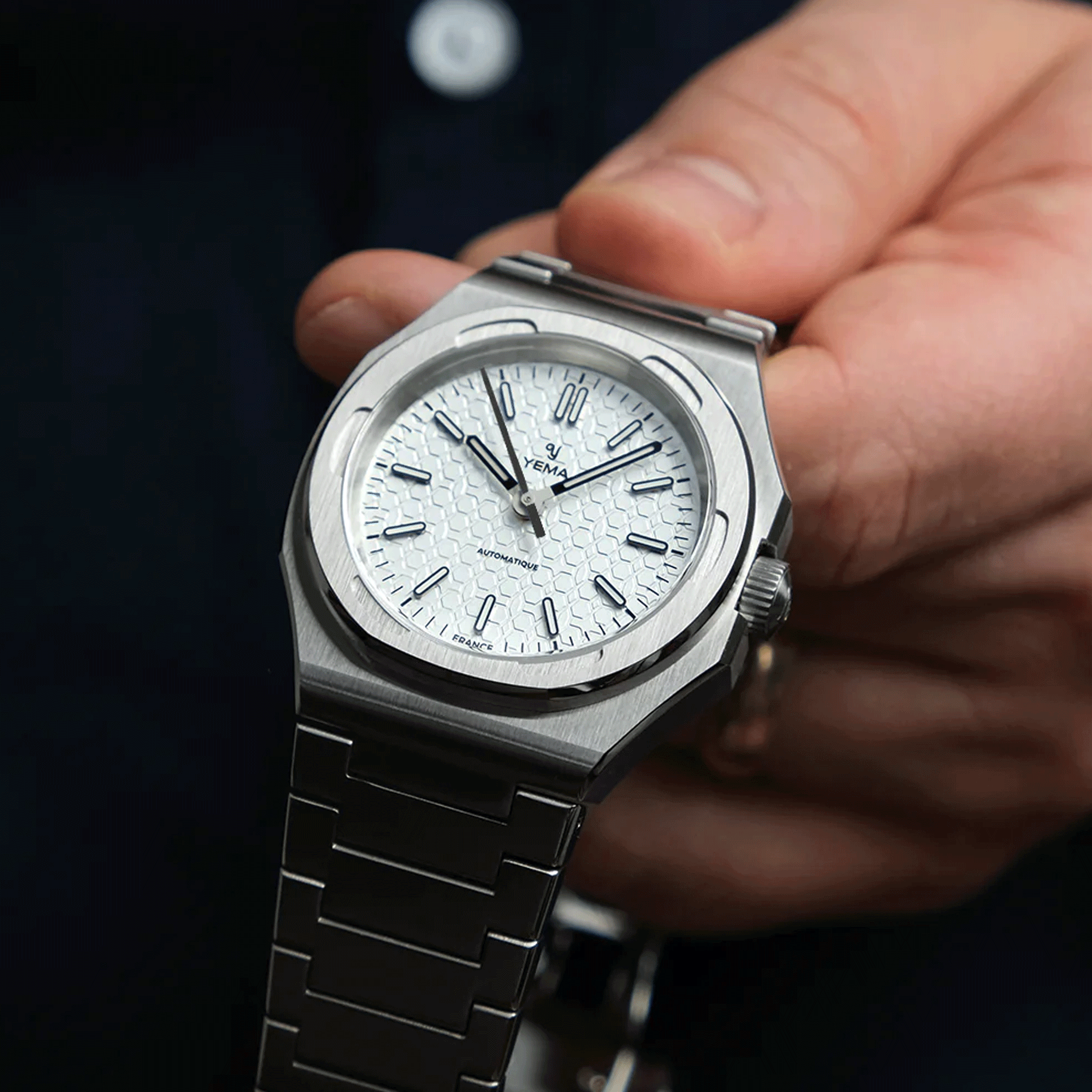 Yema Urban Traveller automatic watch white dial stainless steel bracelet 39 mm