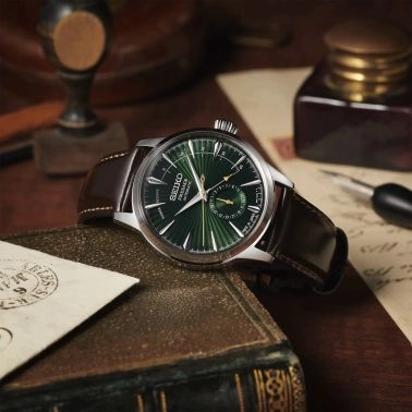 Seiko Presage Cocktail "Midnight Mockinbird" automatic green dial leather strap 40,5 mm