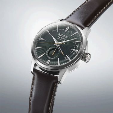 Montre Seiko Presage Cocktail "Midnight Mockinbird" automatique cadran vert bracelet acier 40,5 mm