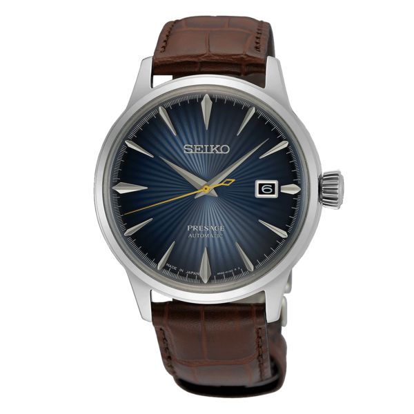 Seiko Presage Cocktail Midnight Blue Moon automatic blue dial leather strap 40.5 mm