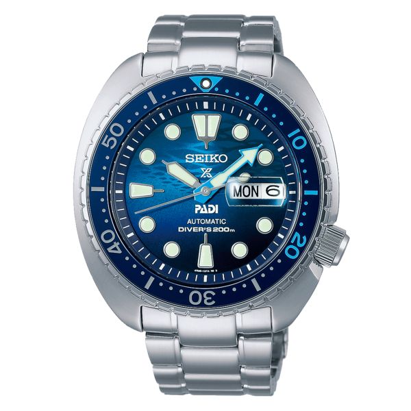 Montre Seiko Prospex Automatique Diver's "King Turtle Great Blue" PADI cadran bleu bracelet acier 45 mm