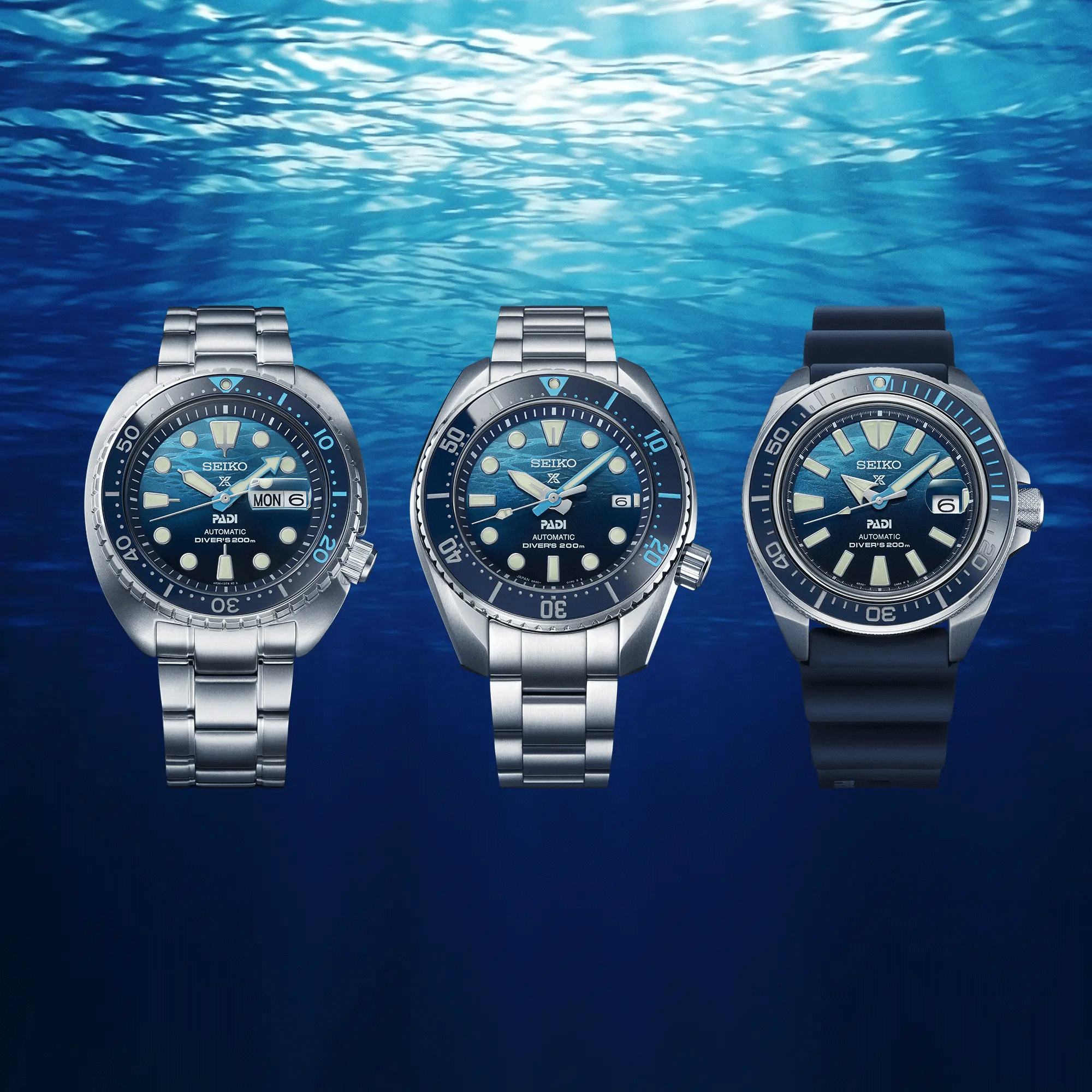 Seiko Prospex Automatic Diver's " King Turtle Great Blue" PADI blue dial steel bracelet 45 mm