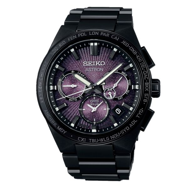 Montre Seiko Astron GPS Solar 5X53 Dual-time 10ème Anniversaire titane cadran violet bracelet titane 43,1 mm